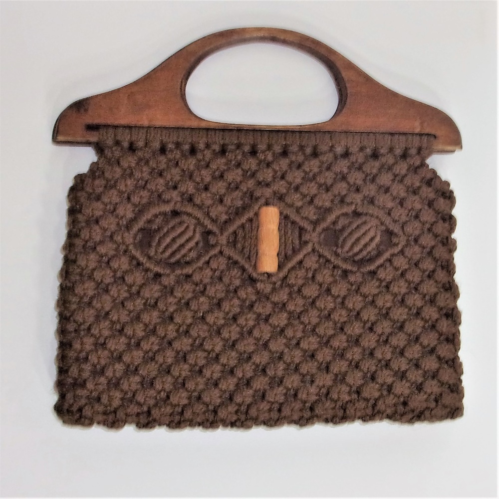 Vintage Handmade Boho 80's Macrame Handbag Brown
